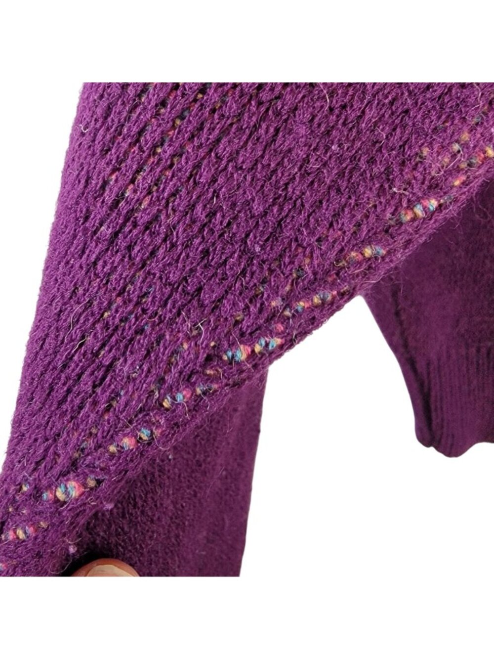 Vintage 80s Floral Sweater Women XL 14 Purple Knit Top Colorful Flower Soft 16 - Picture 10 of 13